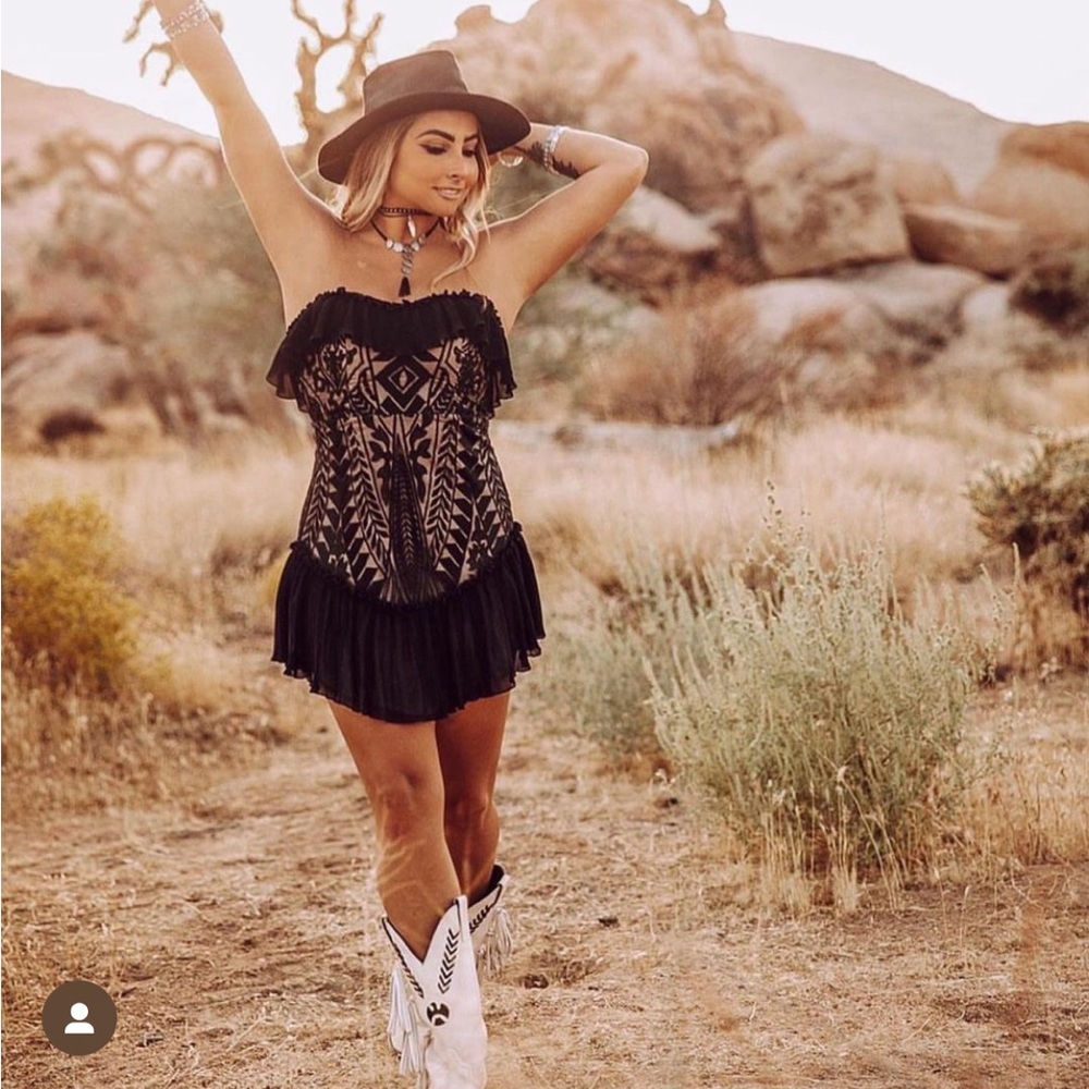 Love swept black boho mini dress